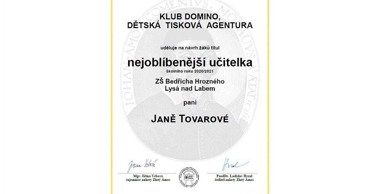 Zlatý Ámos - poděkování a gratulace